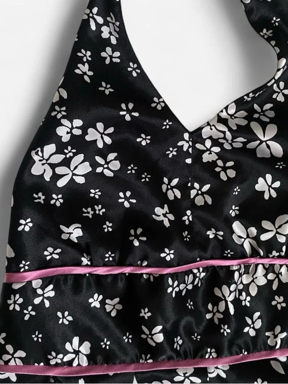 Y2k girls black floral satin halter dress